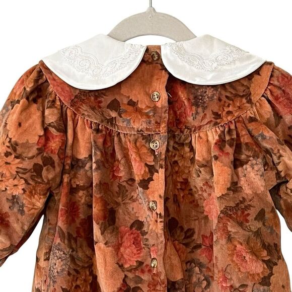 Ciccino Italy Baby Romper Sz 1 Italian 6-9 mos Floral Spice Satin Lace Collar - Picture 7 of 11